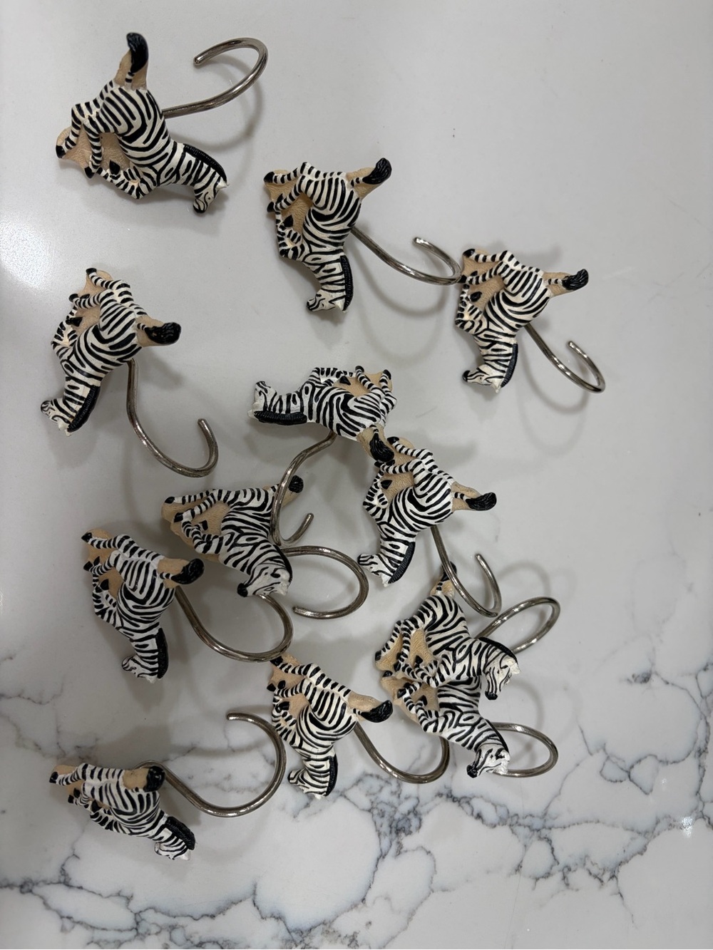 Black White Zebra Shower Curtain Hooks - Set of 12